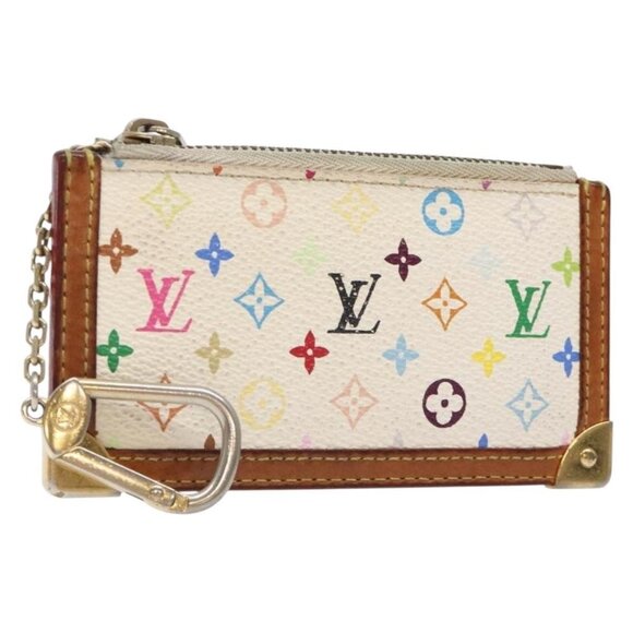 LOUIS VUITTON Multicolor Pochette Cles Coin Purse White M92655 LV Auth 132772 - Picture 1 of 16